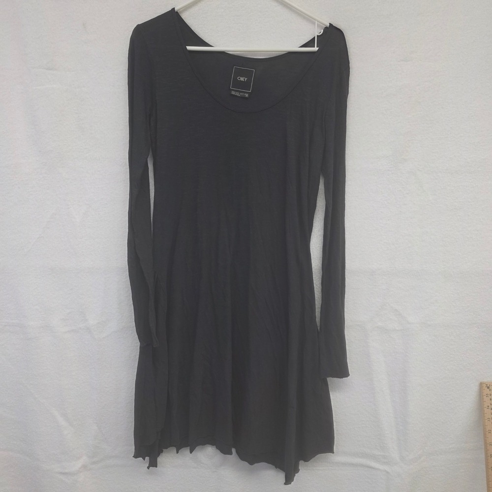 Obey Womens Charcoal Black Slub Knit Long Sleeve Scoop Neck Mini Dress XS
